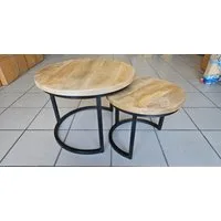 Couchcenter Couchtisch 2er Set Couchtische Satztische Sam Mango Holz Metall (2er Set), 2er Set