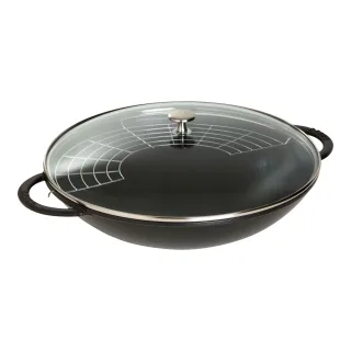 Staub Specialities Wok mit Glasdeckel 37 cm, rund, Schwarz, Gusseisen