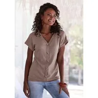 LASCANA Kurzarmshirt mit Zierknopfleiste Sommershirt aus luftiger Piqué-Qualität