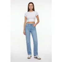 ESRA Straight-Jeans High Waist Damen Jeans Stretch Hose gerade Jeans Damen Hellblaue Jeans Damen Stretch Hose Straight Damen Jeans High Waist