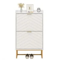 UEV Schuhschrank mit 2 Klappen, Schuhkipper Schmal, Schuhregal mit Metallfüße (50 x 24 x 103,5cm Modern Schuhaufbewahrung mit Oberplatte, Schuhkommode,Anti-Kipp-Vorrichtung für Eingangsbereich) trennwände verstellbar und abnehmbar für verschiedene Sc