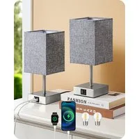 EDISHINE LED Nachttischlampe 2er-Set Schreibtischlampe Touch Dimmbar, Tischleuchten mit USB, LED wechselbar, warmweiß, kleine Tischlampe mit Ladefunktion für Fensterbank, Geschenk