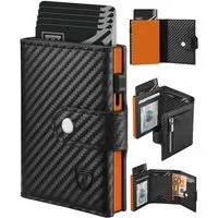 Ophy Geldbörse Herren Slim Wallet mit RFID-Schutz & Münzfach – Smart Wallet 3.0, für 9 Karten, ID-Fenster & Geldscheinfach – Schwarz & Orange