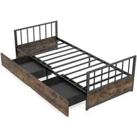 COSTWAY Bettgestell (1-tlg), Metallbett mit 2 Schubladen, Lattenrost, 90 x 200 cm