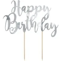 partydeco Tortenstecker, Cake Topper Happy Birthday 22.5cm, silber