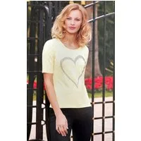 Passioni T-Shirt in Gelb mit funkelndem Strass-Herz