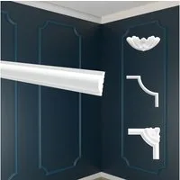 marbet design Zierleiste E-27, 2 Meter / 1 Leiste, Wandvertäfelung Styropor weiß - Segmentierte Wanddekoration XPS Stuck Dekor Kunststoff - Wandkassetten Flachprofile Segmente Wandprofil Raumdesign Ideen (E-27 23x11 mm, 2 Meter)