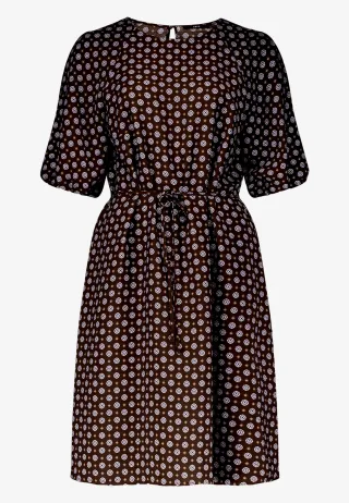 zero - Gemustertes Minikleid mit Bindegürtel Brown/Blue - Gr. - 44