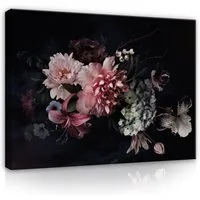Wallarena Leinwandbild Blumen Schwarz - Elegant - Schlafzimmer, Blumen, 60x40x2cm