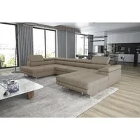 thematys Ecksofa GRENADA in Samt Monolith oder Cord Poso Stoff 355 x 162 cm, U-Form 3 Teile XL-Wohnlandschaft mit Schlaffunktion und Bettkasten