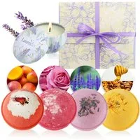 com-four Badekugel Geschenk-Box mit insgesamt Badebomben und Sojawachskerze, 5-tlg., Wellness-Set für Frauen und Männer