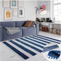 OTTO home Teppich Benja, rechteckig, Höhe: 10 mm, Handweb Teppich, gestreift, 90% Baumwolle, handgewebt, mit Fransen