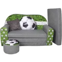 FORTISLINE Kindersitzgruppe Kindersofa Kindercouch Aufklappen Bettfunktion + Hocker W319