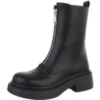 Ital-Design Damen Freizeit Plateaustiefelette (87451921) Blockabsatz Stiefeletten in Schwarz