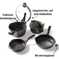 STONELINE Topf-Set Future, Aluminiumguss (Set, 8-tlg., Kochtopf 20/24, Stieltopf 18 cm, Schmorpfanne 20/24 cm), Induktion