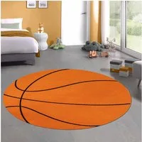 Carpetia Kinderteppich Runder Basketball-Teppich Sportliches Design in Orange Schwarz, rund