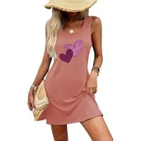 PYLIKE Druckkleid Damen ärmelloses T-Shirt Sommerkleid mit Doodle Heart Print Bequem für Freizeit und Büro,Strandurlaub