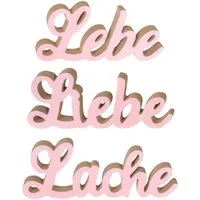 Levandeo® Deko-Schriftzug, 3er Set Schriftzug Lebe Liebe Lache Pastell Rosa Holz Tischdeko Deko