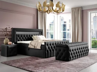 Boxspringbett Schlafzimmerbett ERNESTO Nr.4 140x200cm in Elisa Velvet Schwarz