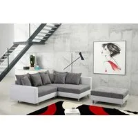 Küchen-Preisbombe Sofa Wohnlandschaft Couch Ecksofa Eckcouch weiss Eckcouch Minsk OT R, Ecksofa + Hocker