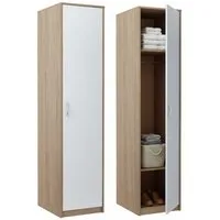 Home Collective Garderobenschrank Kleiderschrank mit 1 Tür, 1 Kleiderstange und 2 Einlegeböden 45 cm breit Schrank schmal matte Oberfläche sonoma / weiß