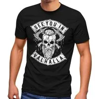 Neverless Print-Shirt Herren T-Shirt See You in Valhalla Wikinger Totenkopf Skull Fashion mit Print