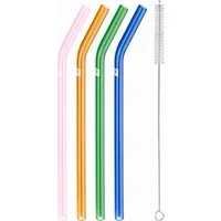 Zwilling Trinkhalme Sorrento, (Set, 5-tlg., 4 Glasstrohhalme und 1 Reinigungsbürste), Vier Glasstrohhalme, Borosilikatglas, gemischte Farben, gebogen