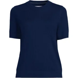 Rundhalspullover aus Baumwolle/Seidenmix, Damen,  Blau, Baumwolle/Seide/Nylon, by Lands' End