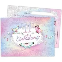 LIMONIA Einladungskarten Schmetterling Einladungen zum Kindergeburtstag Blumen Mädchen, Einladungskarten zum 11. Geburtstag