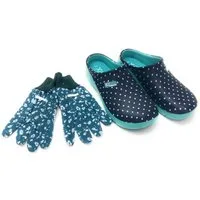 Steinnacher Bärbel Gartenclogs blau mit weißen Punkten und Gartenhandschuhe 2er Set Clog