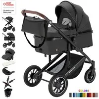 Daliya® Kombi-Kinderwagen FLEXI-PRO M 3in1 Kinderwagen & Buggy, Reisekinderwagen, XXL Set, (XXL-Set mit i-Size Babyschale, 13-tlg), Einhändig abnehmbare Wanne, i-Size Babyschale, Alu-Rahmen, Gummireifen