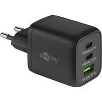 USB-C Schnellladegerät Nano, PD, GaN, 65 Watt schwarz, 1x USB-A, 2x USB-C PD, Charge 3.0