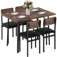 COSTWAY Essgruppe, (5-tlg), Küchentisch & 4 Kunstleder Polsterstühle mit Metallbeinen