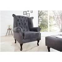 riess-ambiente Ohrensessel CHESTERFIELD 85cm antik grau (Einzelartikel, 1-St), Wohnzimmer · Microfaser · Holz · Relax · Schlafzimmer