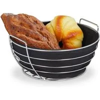 relaxdays Brotkorb Runder Brotkorb Metall mit Stoffeinsatz, Baumwolle, schwarz