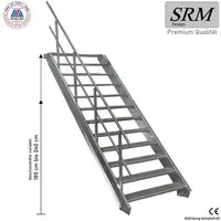 SRM Design Außentreppe 12 Stufen Stahltreppe 100cm Breite, Höhe 180-240cm, 1x Geländer Rund