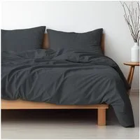 Hausfelder Bettwäsche Set (Bettbezug 200 x 200 + 2 x Kissen 80x80, anthrazit), 3 teilig, weich, pflegeleicht, mit Reißverschluss