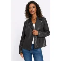 heine Blusenblazer Lederimitat-Jacke Langarm