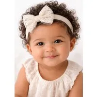 La Bortini Stirnband Baby Stirnband mit Schleife Kopfband für Taufe Kopfschmuck (Haarschmuck, festlich, für Mädchen, in Crem oder Weiß) elastisch, weich, in creme, für Taufe, Geburtstag