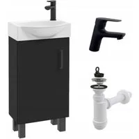 STAMAR Waschbeckenunterschrank Badmöbel Standschrank 40 cm mit Waschbecken Schwarz Armatur Unterschrank stehend Keramik Siphon Set schmal schwarz Sigma