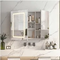 Simurq Spiegelschrank Bad mit Beleuchtung und offene Regal, Anti-Beschlag, 1 Türen (Badschrank mit Spiegel & verstellbare Ablagen) Badezimmerspiegelschrank Hängeschrank