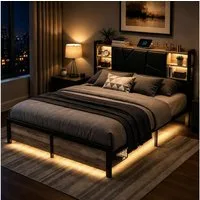 Simurq Jugendbett Metallbett Bettgestell 140x200 cm mit LED Beleuchtung und USB (Packung, 1-tlg., Metallrahmen Stabiler Bettrahmen), Doppelbett mit Schubladen Stauraum