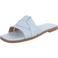 Ital-Design Stylische Slide-Sandalen mit Kreuzband für Damen Pantolette (91117240) Blockabsatz Pantoletten in Hellblau