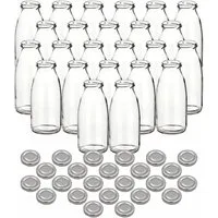 gouveo Trinkflasche Saftflaschen 250 ml mit Schraub-Deckel - Kleine Flasche 0,25 l, 24er Set, silberfarben