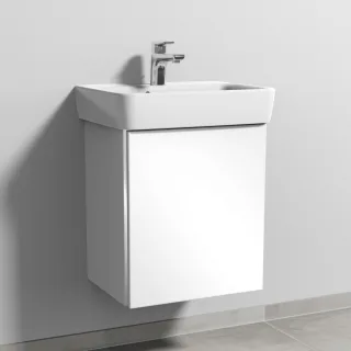 Sanipa 3way Waschtischunterbau zu Geberit Renova Plan Waschtisch mit 1 Tür, Weiß-Glanz BS87378