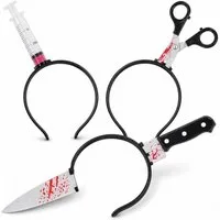 TK Gruppe Kostüm 3 in 1 Halloween Horror Accessoire Set – Spritze, Messer & Schere