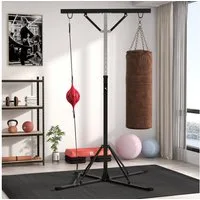 SPORTNOW Boxsackhalterung mit Speed Ball und verstärkter Stabilität, (bis 86 Zoll, Boxsackhalter, 1-tlg., Freistehender, Höhenverstellbarer Boxsackständer, Schwarz)