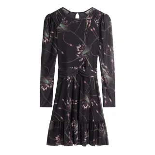 Schwarzes Minikleid „sande" Von Ted Baker Mit Gerafften Schultern Und Mesh-einsätzen