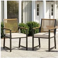 TLGREEN Gartenstuhl Rattan,Wetterfest, Balkonstuhl mit WPC Armlehne, (Outdoor Stuhl mit abnehmbar Kissen, Essstühle aus Metall, 2 St), bis 160 kg belastbar, für Terrasse, Garten, Balkon,Pool