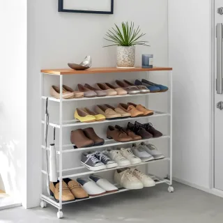 Yamazaki Schuhregal mobil auf Rollen Tower – Metall Holz weiß. Schaffen Sie ein helles, einladendes Entree mit Platz für bis zu 20 Paar Schuhe.